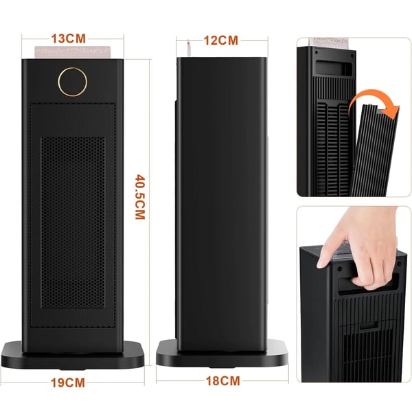 Keramisk blæservarmer, 2000W effekt, luftfugterfunktion, 90° oscillation, justerbar temperaturinterval 15-45 °C, sikkerhedsfunktioner inkluderet
