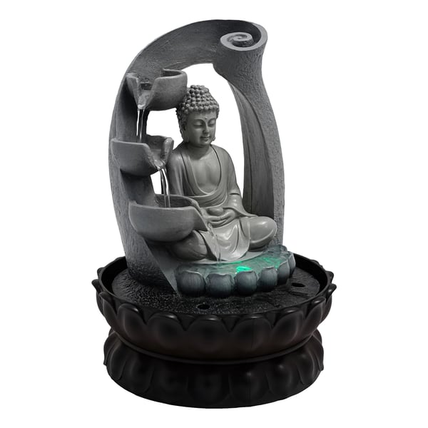 Fontän, Buddha-design, LED-belysning,grå