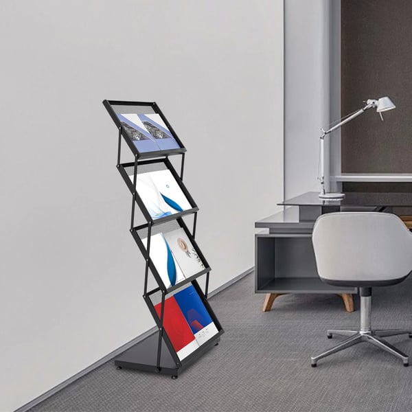 Brochure Display Rack, 4-niveau, Sammenklappelig,Gitterstil Hvid