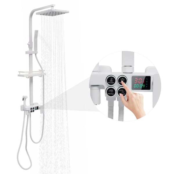 Brusesystem, Rustfrit Stål, Væghængt, Top Spray Størrelse 29,5*19cm, 4 Udsugninger, Justerbar Højde 70cm-115cm