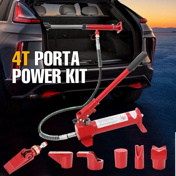 Hydraulisk Porta Power Kit, 4 Tons Kapacitet, Inkluderer Hydraulisk Cylinder, Forlængerrør, Sikker Overbelastningsbeskyttelse, Oliebestandig Finish