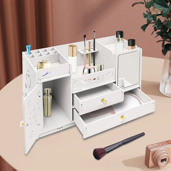 Kosmetisk Organizer, Multi-Compartment Design, Effektiv Opbevaringsløsning,HVID
