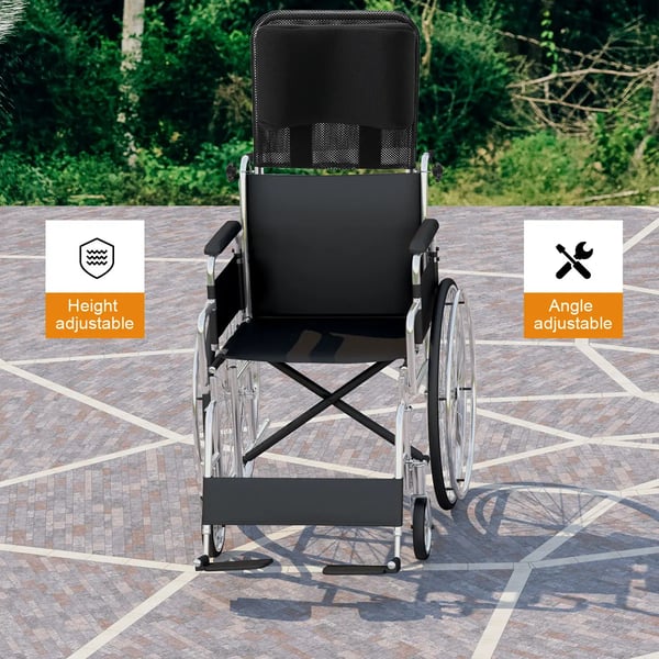 Rullestolshovedstøtte, Aluminiumlegering & Skum, 43×38×10 cm, Justerbar Vinkel og Højde, Letvægts 1,25 kg, Kompatibel med de fleste rullestolsmodeller