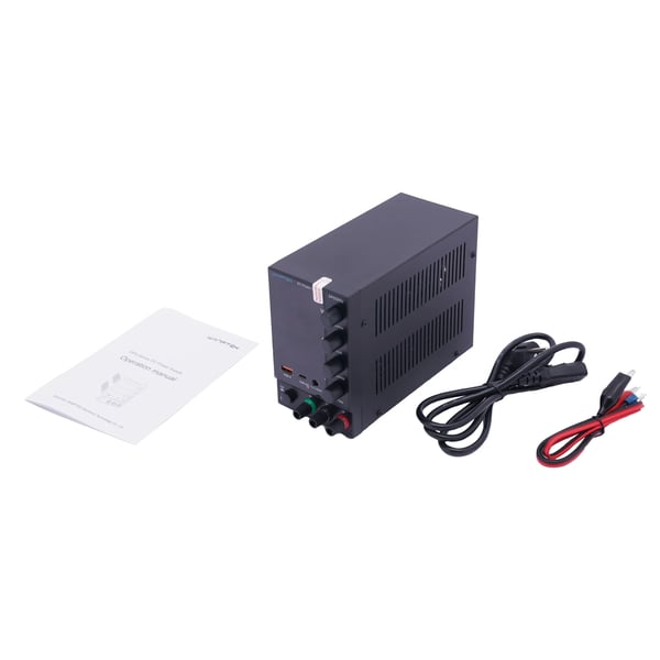 DC Strømforsyning, 30V, 10A, Dobbelt USB-porte, Automatisk CV/CC Skift, 4-cifret LED Display