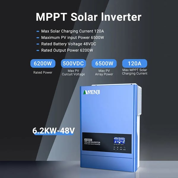 Hybrid sol inverter, ren sinuskurve, WiFi fjernovervågning,ANJ-6200W-48V-WIFI, 48V, 220-240V