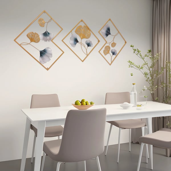 Vægkunst, Metal Konstruktions, Elegant Design,3PCS, Guld
