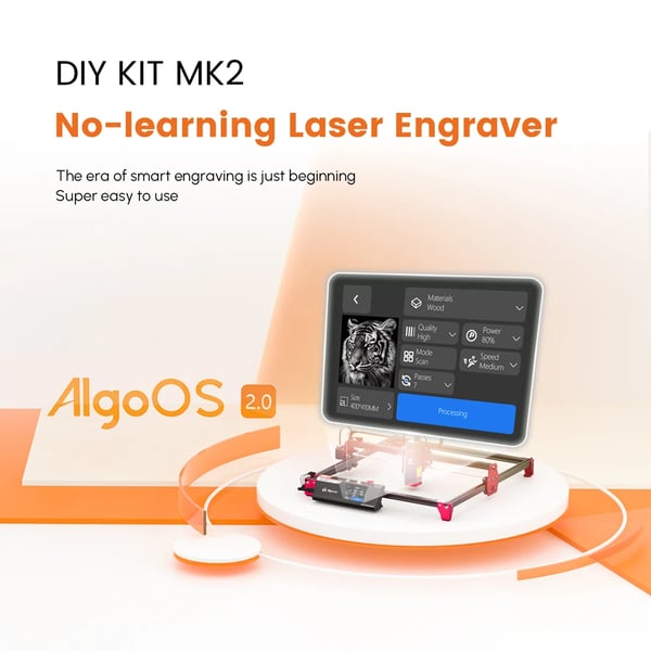 Lasergravør Cutter, 3,5" Touchskærm, WiFi-forbindelse,DIYKIT MK2 10W