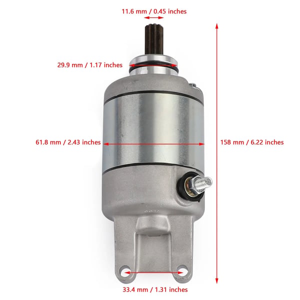 Startmotor, 9 Tänder, Moturs Rotation, PMDD Typ, 17 cm Längd, 0,89 kg Vikt