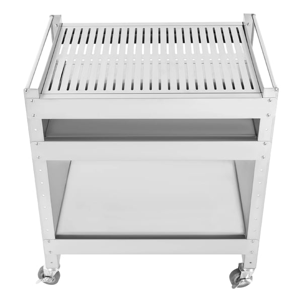 Rustfrit Stål Grillvogn, Justerbare Hylder, 4 Låselige Hjul, Rummelig Design,Sølv