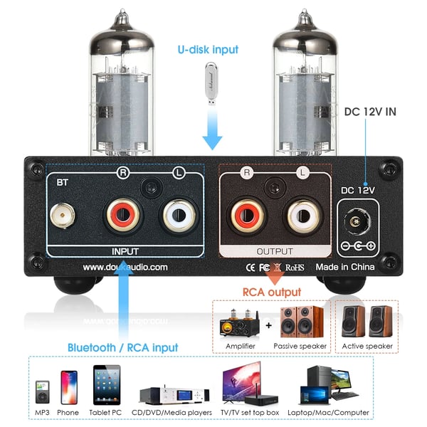 HiFi Rørforstærker, Bluetooth 5.0, USB-afspiller