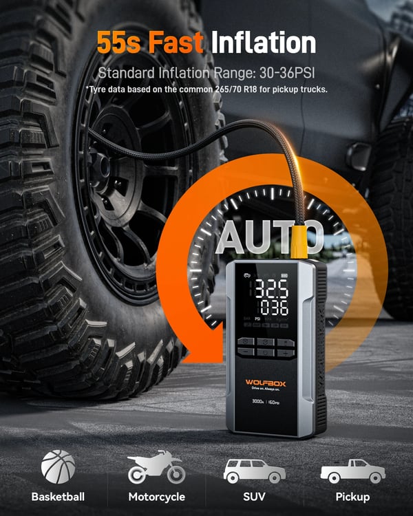 Jump Starter, 16000 mAh, Luftkompressor,MEGVOLT-16AIR