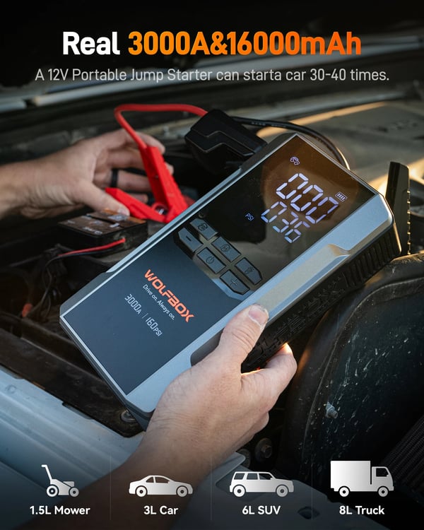Jump Starter, 16000 mAh, Luftkompressor,MEGVOLT-16AIR