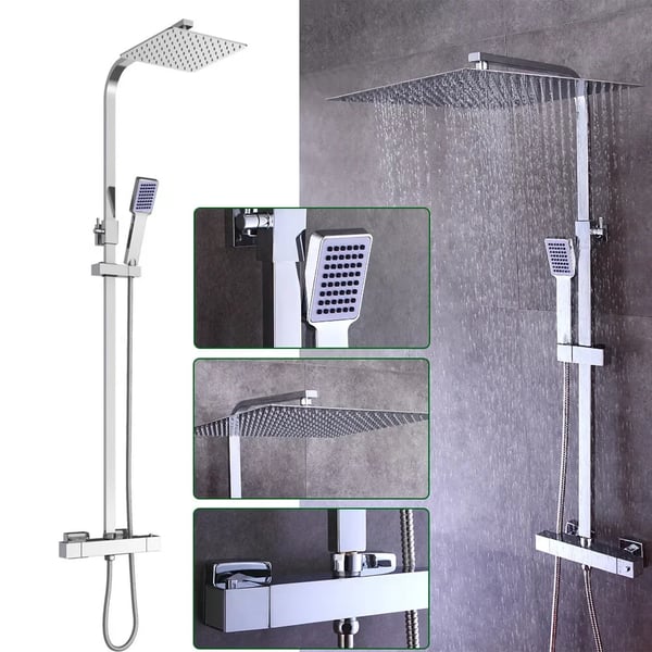 Brusesæt, Højkvalitets Messing og Rustfrit Stål, Håndspray og Top Spray, 15,75 x 15,75 tommer, Højdejustering 32,28 - 43,31 tommer