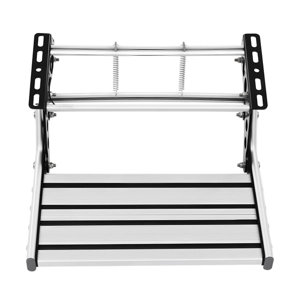 RV-steg, hopfällbar design, LED-ljuslist, silver