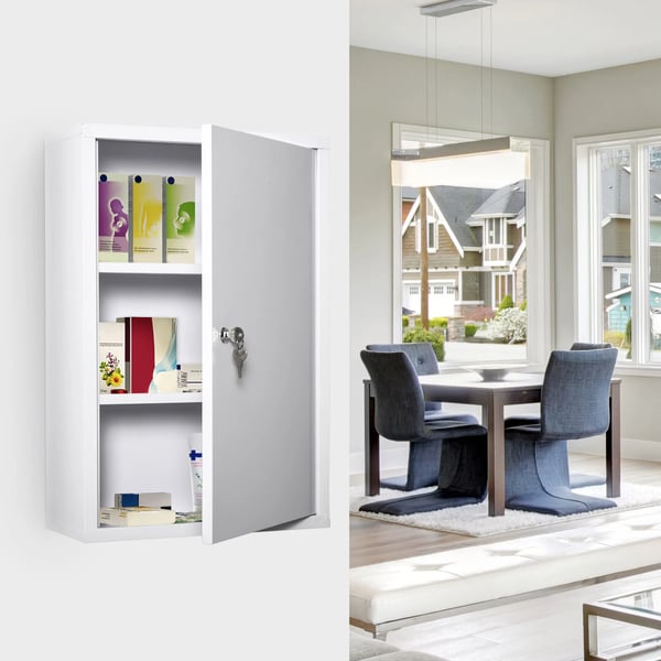 Medicinsk Skab, Metal Konstruktion, Vægmonteret Design,Hvid