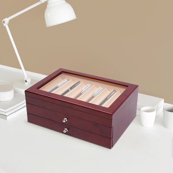 Pen Display Case, 3-lags design, rummer 34 penne,Rød