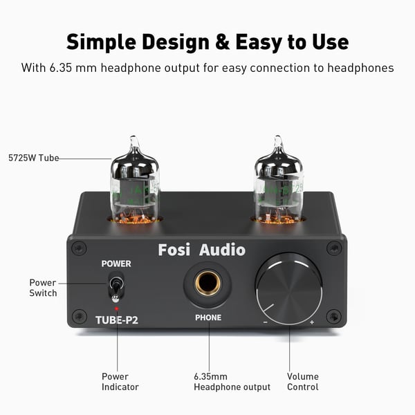 Hovedtelefonforstærker, Kompakt Størrelse, 2 Kanaler, 6.35mm Udgang, RCA & 3.5mm Indgang, 16-300 Ohm Kompatibilitet