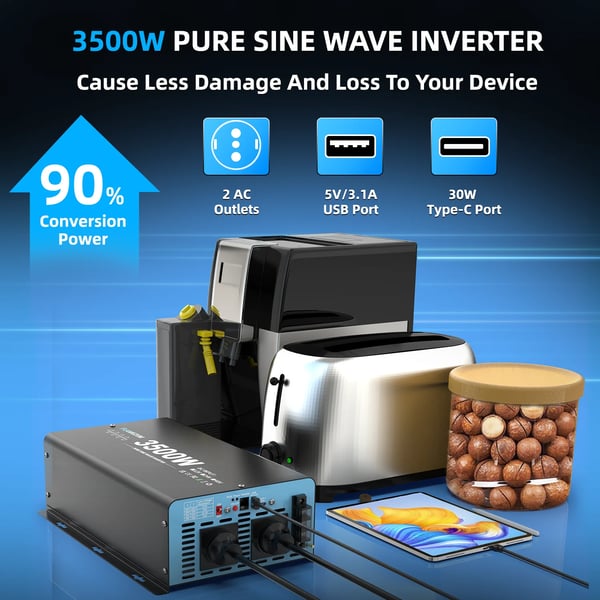 Puhdas siniaaltoinvertteri, 3500W jatkuva teho, 7000W huipputeho, 12V 3500W 50HZ EU