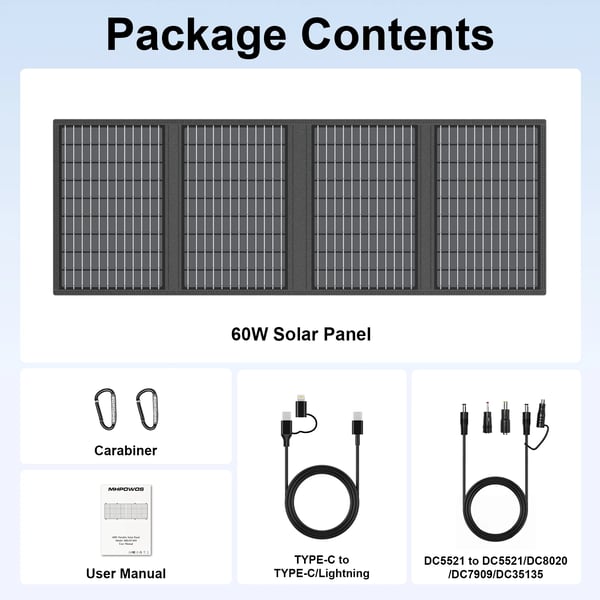 Solpanel, Fällbar Design, Hög Effektivitet,60W solpanel