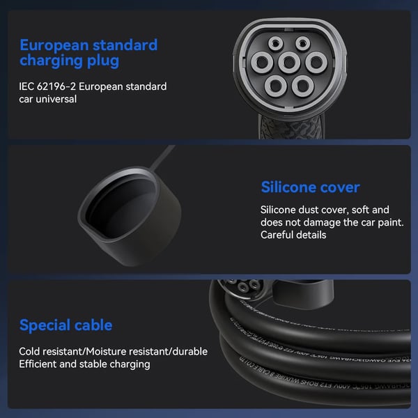 EV-ladekabel, TPU-materiale, 5 m længde,22kw 32A 3Fase