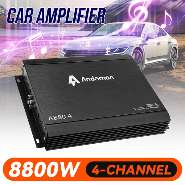 Bilforstærker, 8800W Maksimal Effekt, 12V-13.8V Spænding, Multikanal Lyd, 27.6x20.6x4 cm Dimensioner, Aluminium Chassis