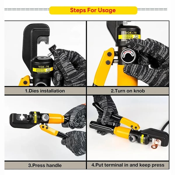 Hydraulinen puristustyökalu, 4-70 mm² alue, ergonominen muotoilu,Setti