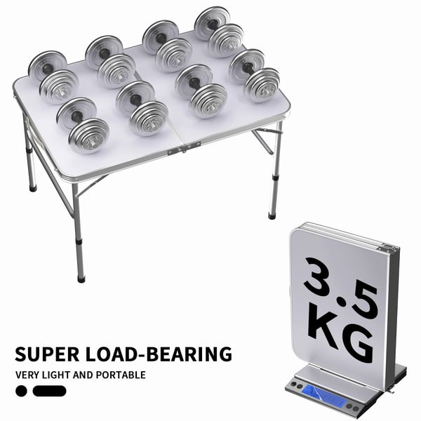 Udendørs Bord, Sammenklappeligt, Højdejusterbart,Hvid