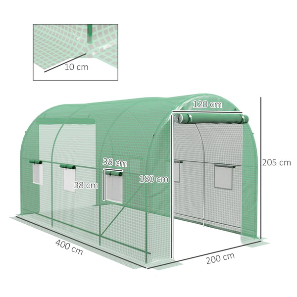 Tunnel Drivhus, 8 m² Areal, Holdbar Metalstruktur, Rul-Op Ventilation,grøn