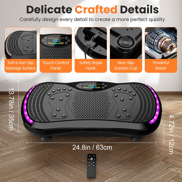 Vibrationsplade, Bluetooth-højttaler, 9 muskelstimulerende programmer,9 Sport Udstyr