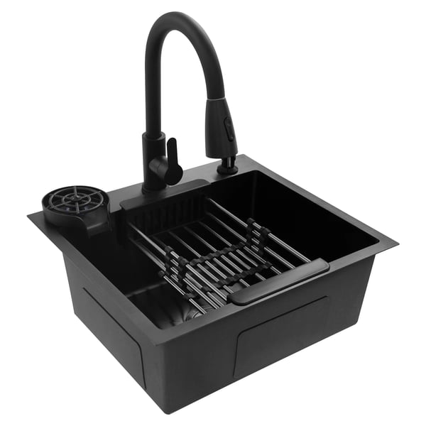 Kitchen Sink, Pull-Out Faucet, Efficient Drainage, Black