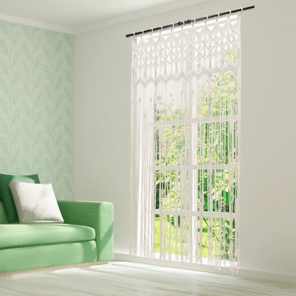 Gardin, Elegant Bohemsk Design, Åndbart Garnbomuld,HVID, 120x195cm