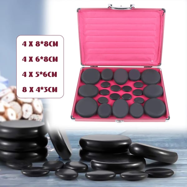 Hot Stone Massage Sæt, 20 Basaltsten, Alsidige Opvarmningsmetoder,Naturlig Sort