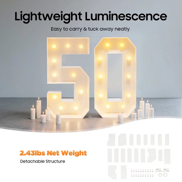 Lys Op Tal, KT Board Materiale, 100 cm Højde, 20 LED Pærer, Batteridrevet, Varmt Lys 2000-3000K