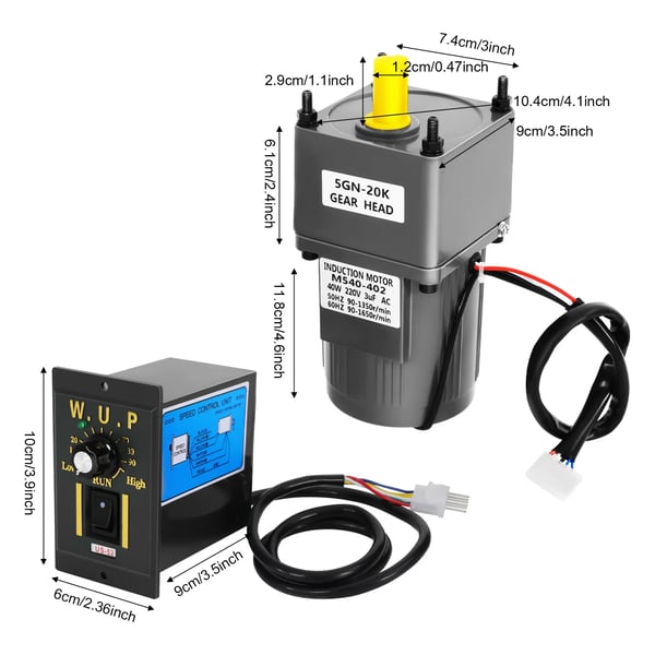 Induktionsgear Motor, Justerbar Hastighed, Alsidige Anvendelser,EU-stik, grå