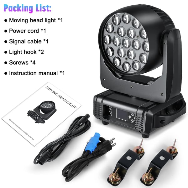 LED Moving Head Light, Høj Lysstyrke 15W RGBW, Fleksibel Zoomfunktion,1STK, EU stik