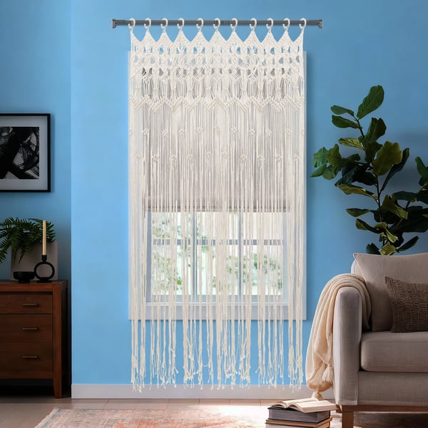 Gardin, Elegant Bohemsk Design, Åndbart Garnbomuld,HVID, 120x195cm