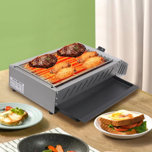 Elektrisk BBQ Grill, 2,5KW Effekt, Justerbar Temperatur 50-300°C,sølv