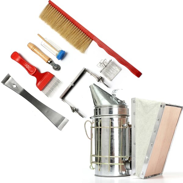 Biodlarverktyg Set, 8-delars Komplett Kit, Hållbart Rostfritt Stål och Trä,Silver och röd