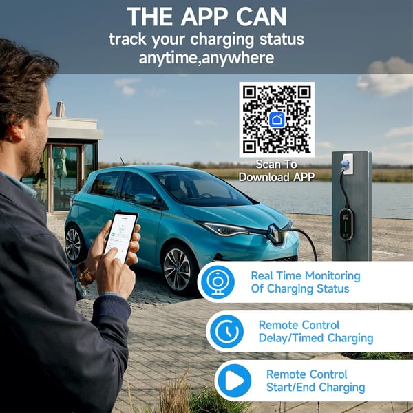 Bærbar EV-lader, 7,2 kW strøm, Wi-Fi smart APP kontrol,5m type2