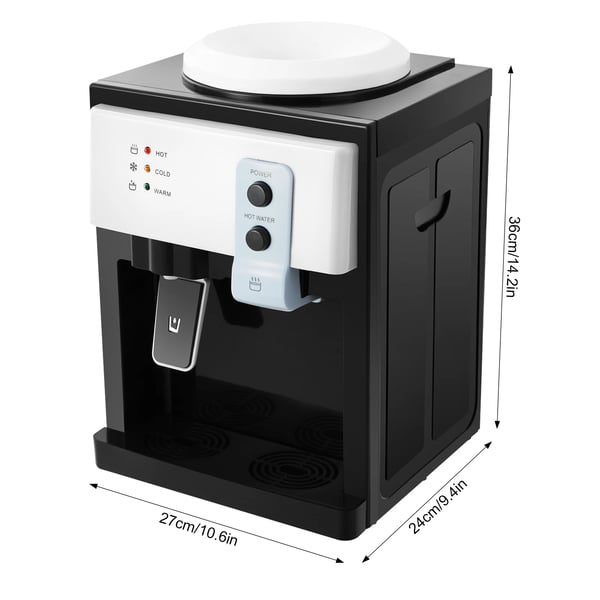 Vattenkylardispenser, varm och kall funktionalitet, kompakt storlek, svart