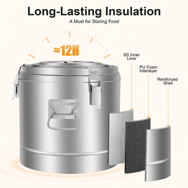 Isoleret Suppebeholder, Termisk Isolering, Holdbart Rustfrit Stål,10L