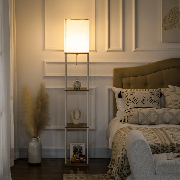 Gulvlampe, Moderne Design, Integrerede Hylder,Brun og Hvid