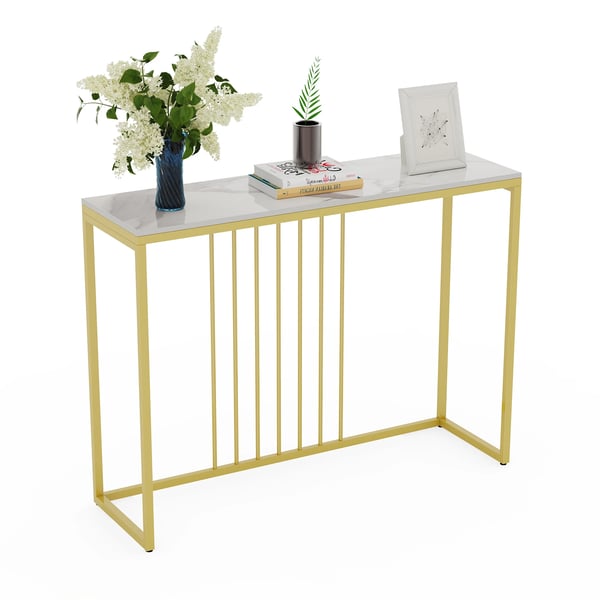 Konsolbord, marmorskiva, guldmetallram, Svart