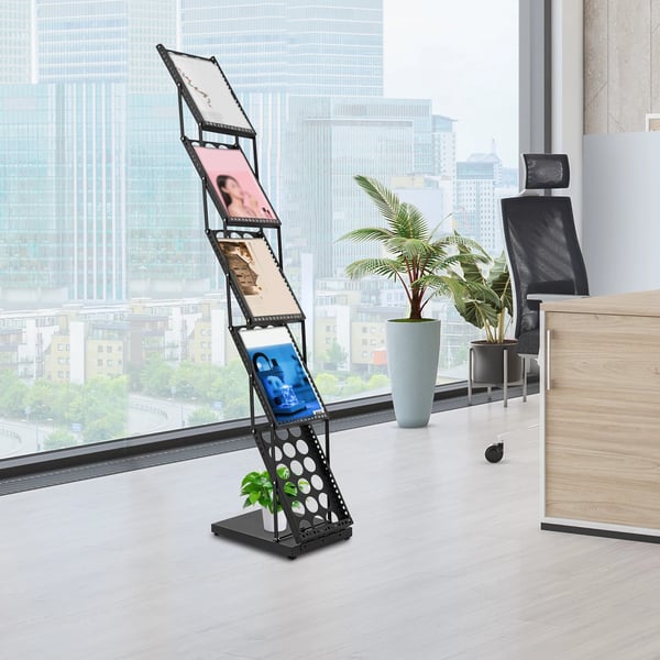 Magasinholder, 5-lags, A4-kompatibel, jernmateriale, foldbart design, dimensioner 36*27*163cm