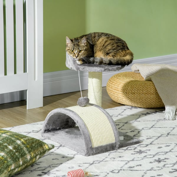Kattens Kradsetræ, Multi-Niveau Design, Robust Trækonstruktion,35.5X37X46 cm, GRÅ