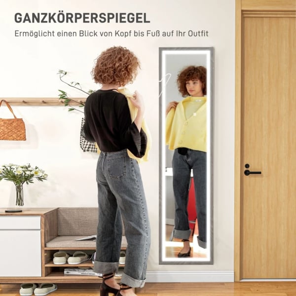 Helkropsspejl, Berøringskontrol LED Lys, Minimalistisk Moderne Design,Grå