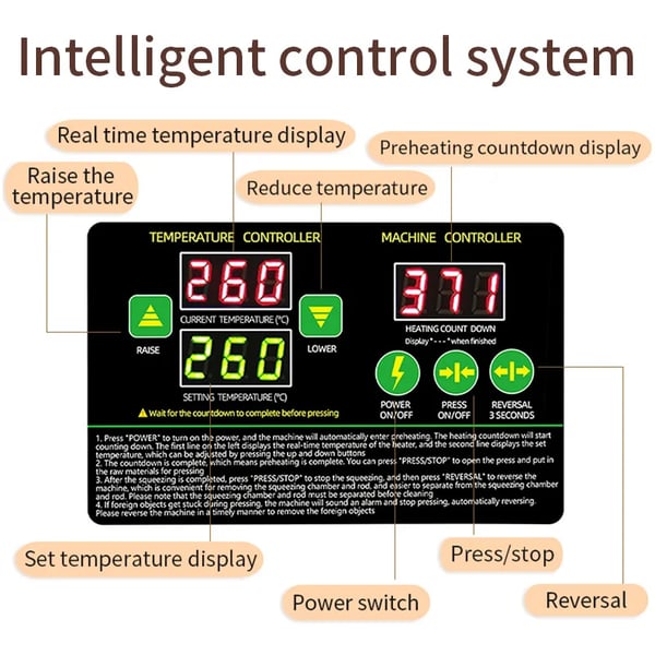 Oliepresse, Rustfrit Stål, Automatisk Temperaturkontrol,EU, T2S
