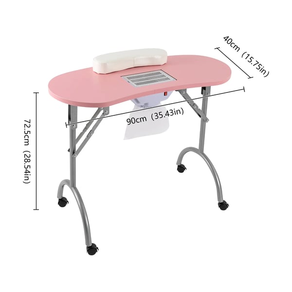 Neglebord med hjul, foldbart design, indbygget støvsamler,Pink