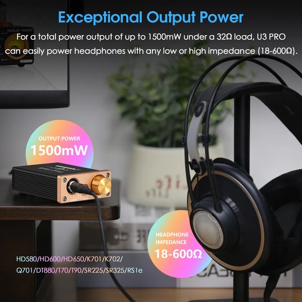 Hovedtelefonforstærker, Mini Desktop Amp, Kompatibel med 18-600Ω Hovedtelefoner