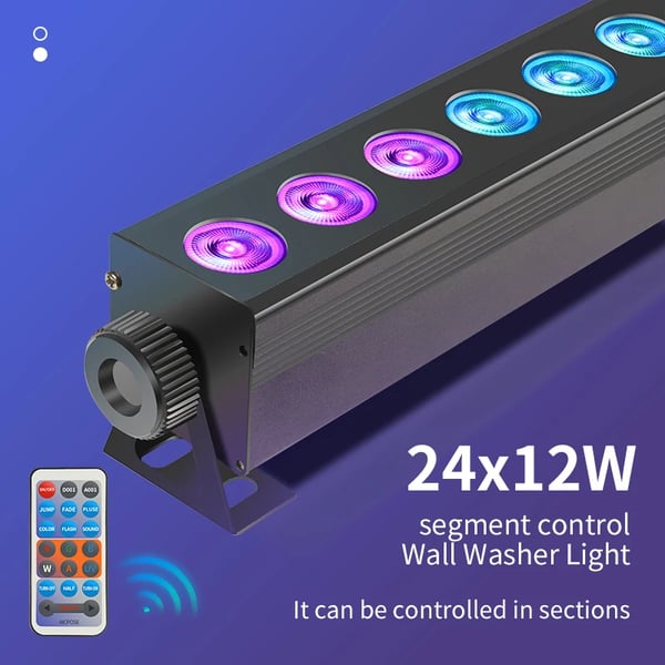 LED Vaskelys, 24 x 12W RGBW LED'er, DMX512 Kontrol,Fjernbetjening, EU-stik